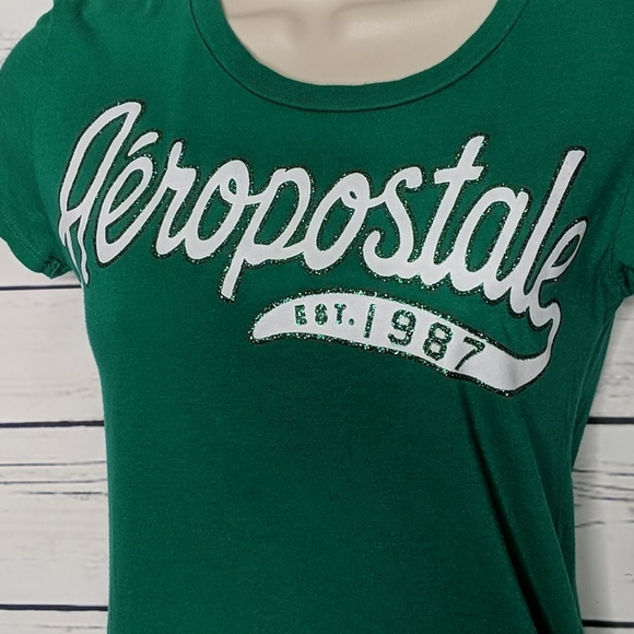Aeropostale T-shirt Green White Sparkly Medium - Picture 4 of 7